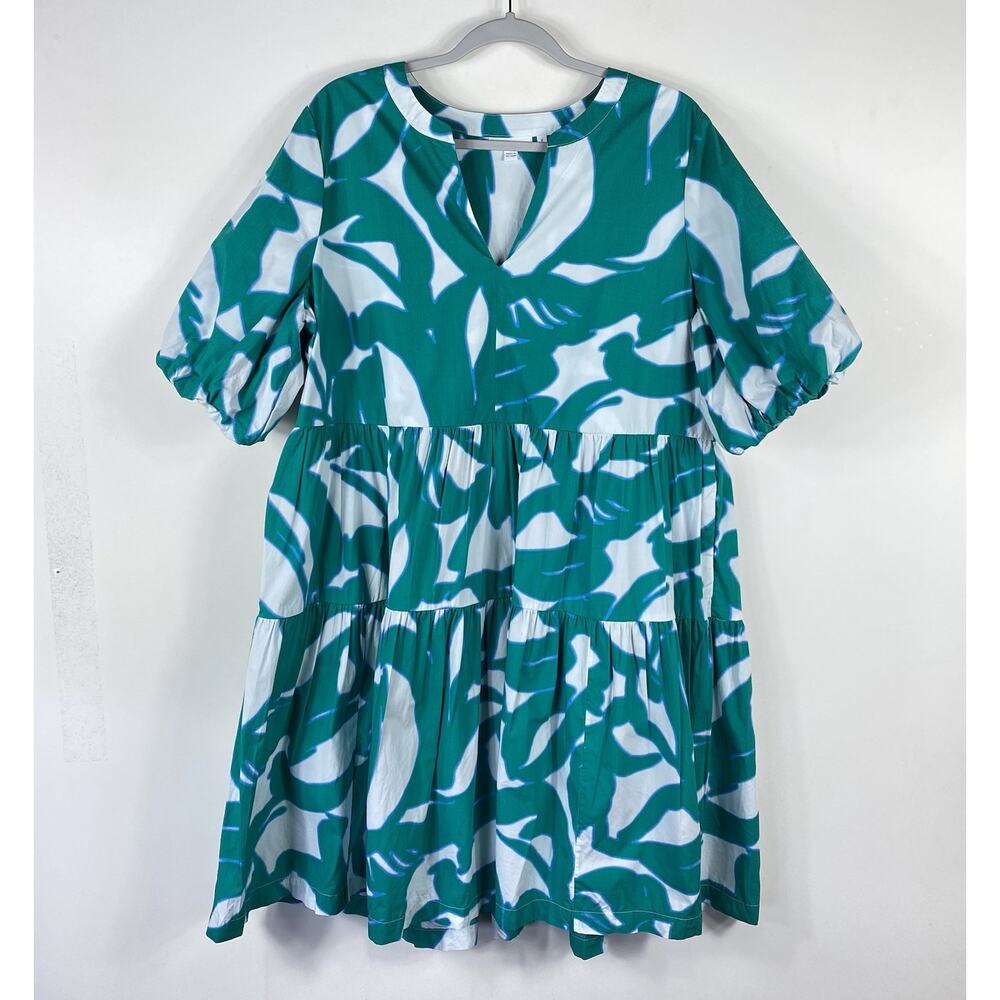 Chico's Teal and White Abstract Tiered Dress